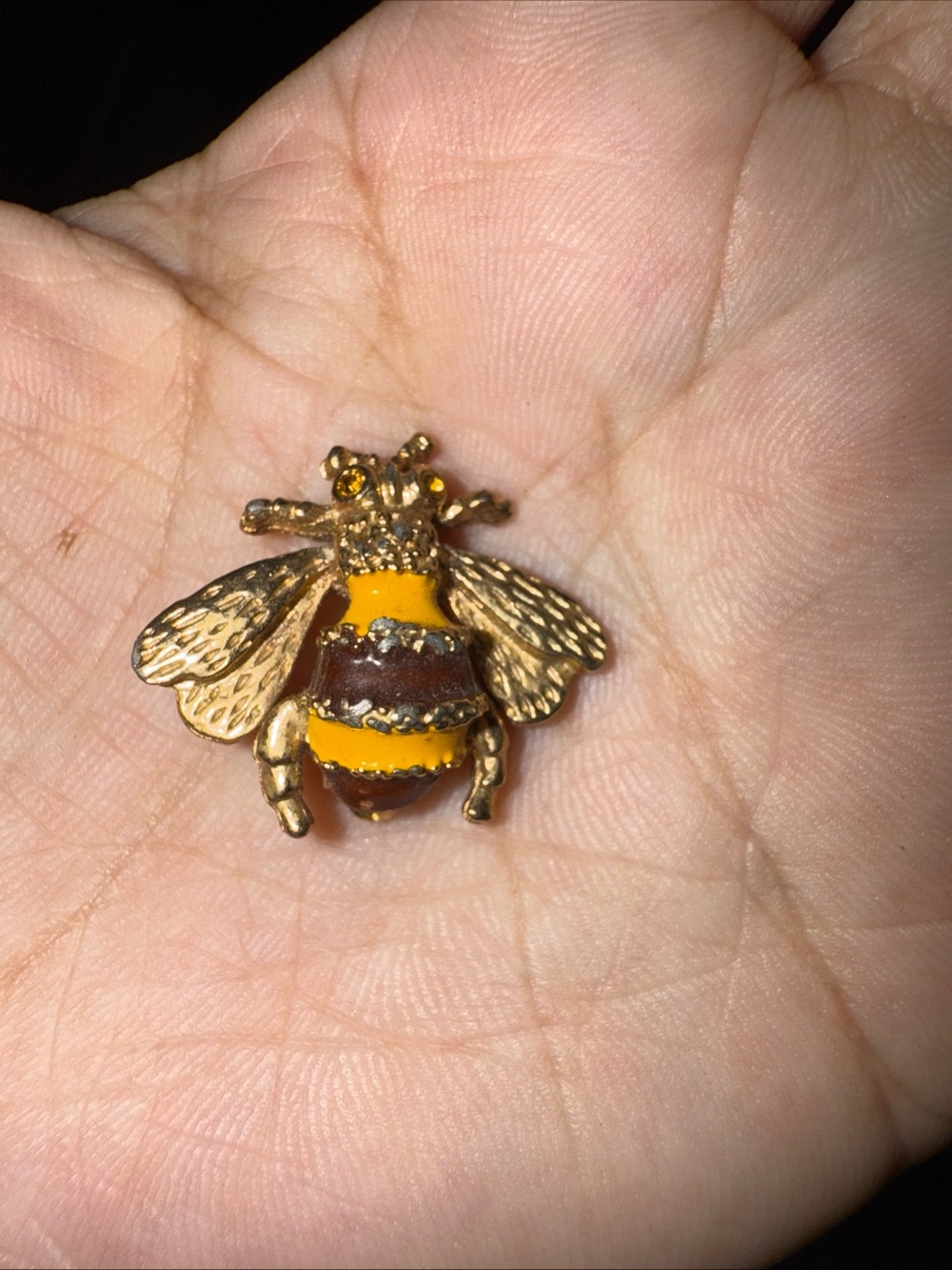 Gold-Tone Bee Brooch with Yellow and Brown Enamel - Women Jewelry